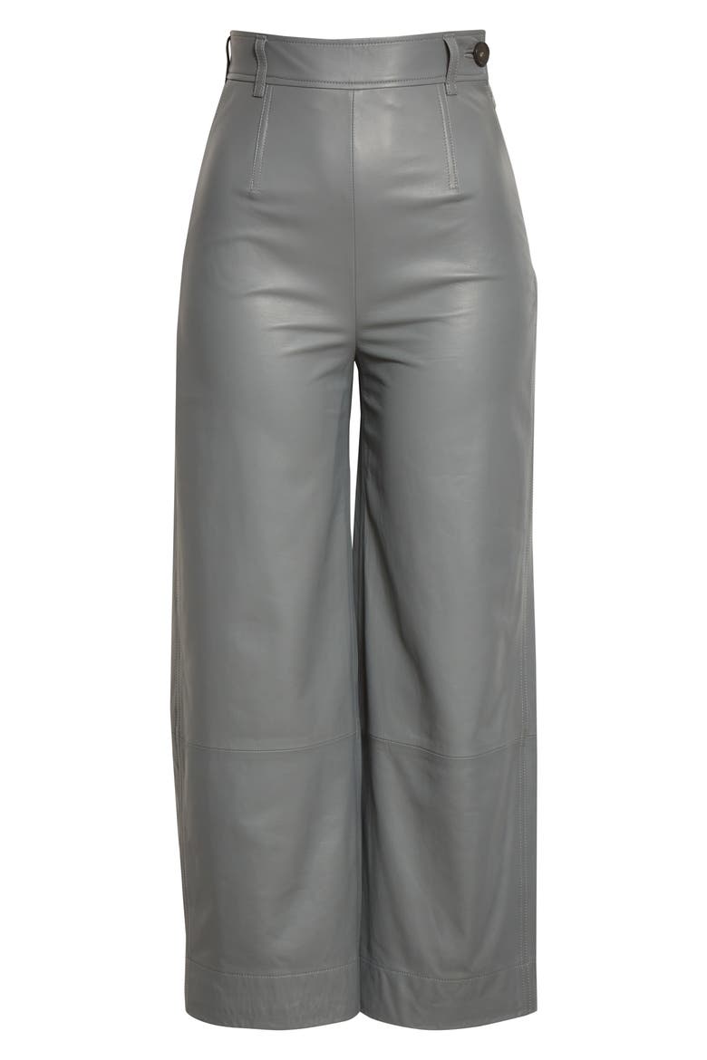 Leather Wide Leg Crop Pants, Alternate, color, SEA STONE