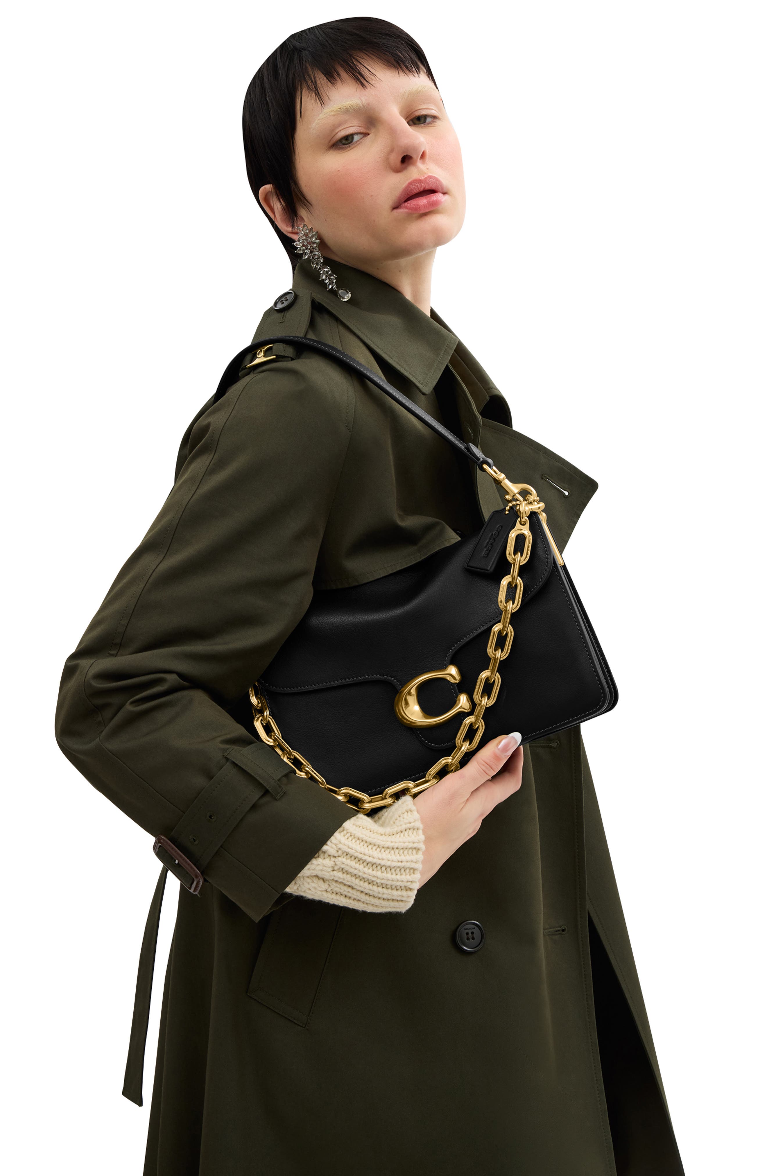 COACH Tabby Chain Smooth Leather Shoulder Bag, Alternate, color, B4/Black