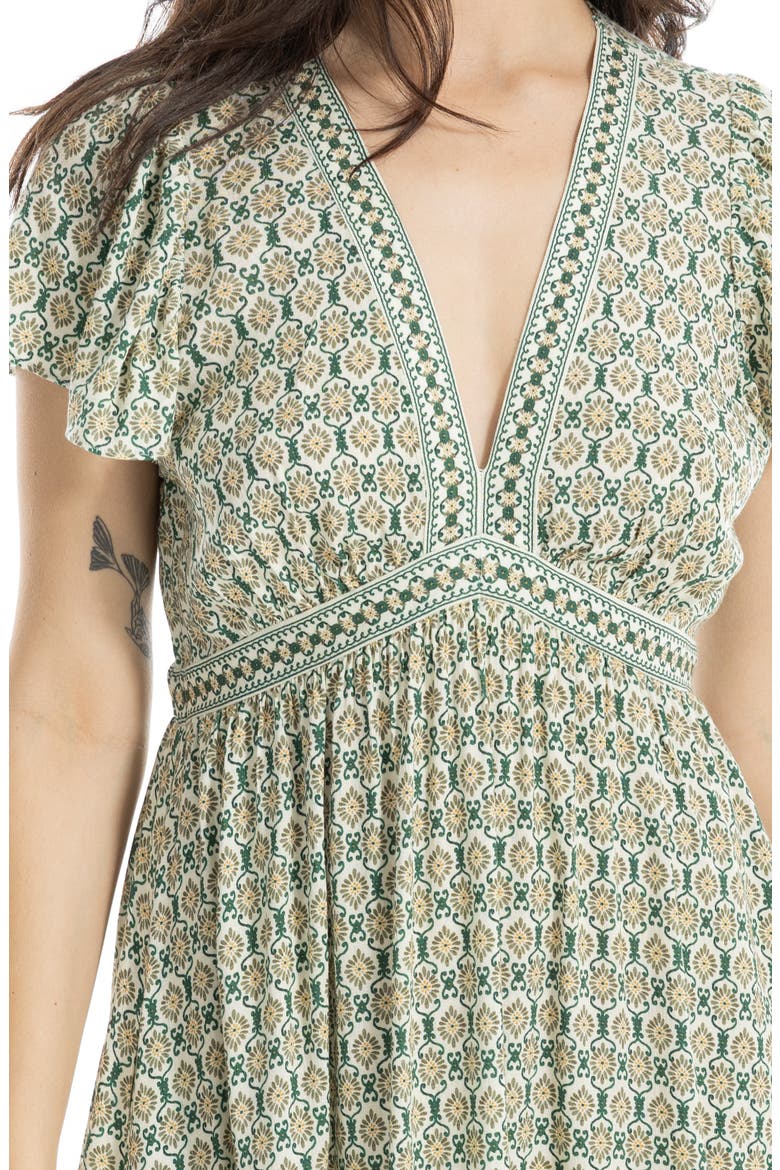 Flutter Sleeve Dress, Alternate, color, CREAM/ GREEN ROSETTE TILE
