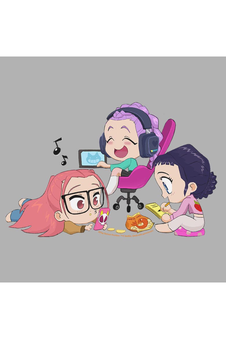 Boy's KPop Demon Hunters Chibi Girls Playing  Graphic T-Shirt, Alternate, color, Sport Grey