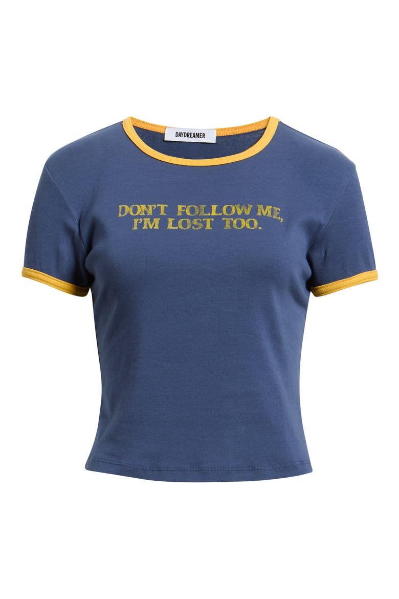 Don't Follow Me Graphic Ringer T-Shirt, Alternate, color, WASHED INDIGO COMBO