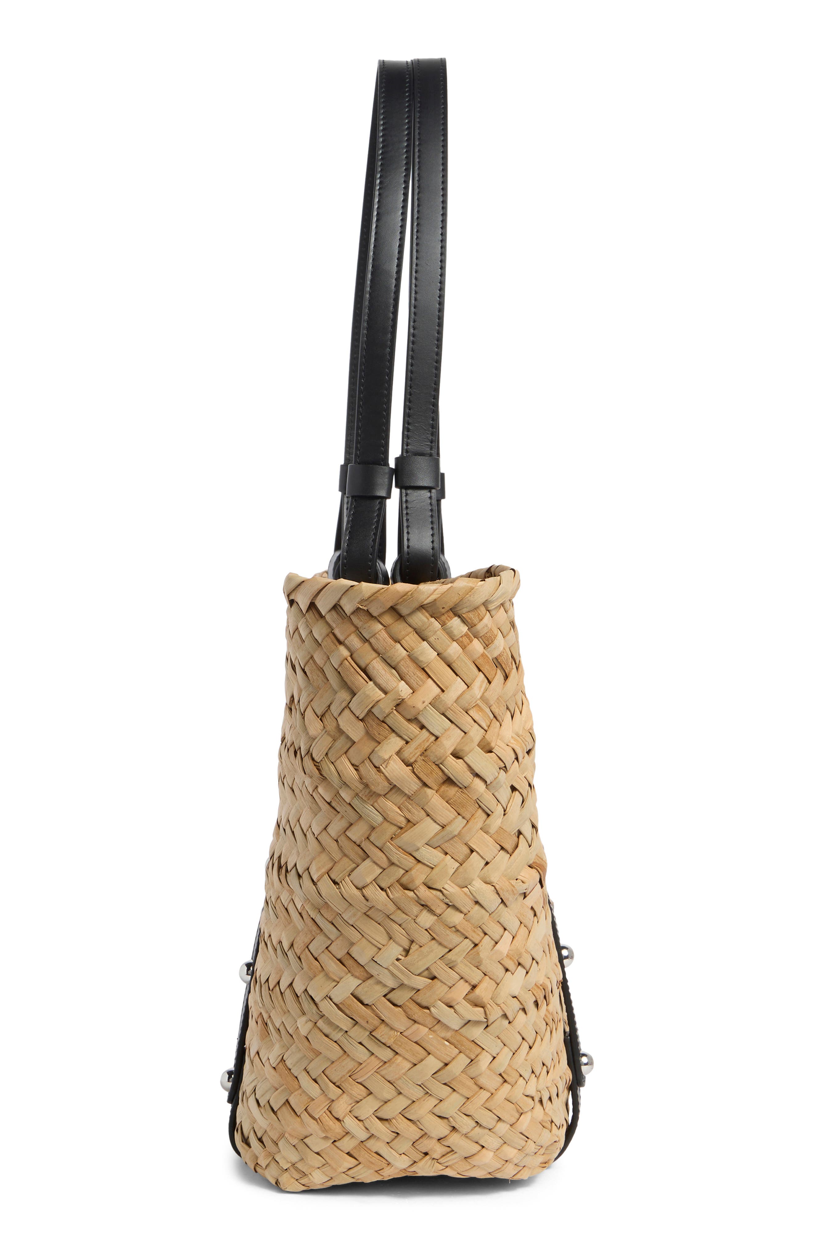 Rebecca Minkoff Woven Straw Tote, Alternate, color, Natural/ Black