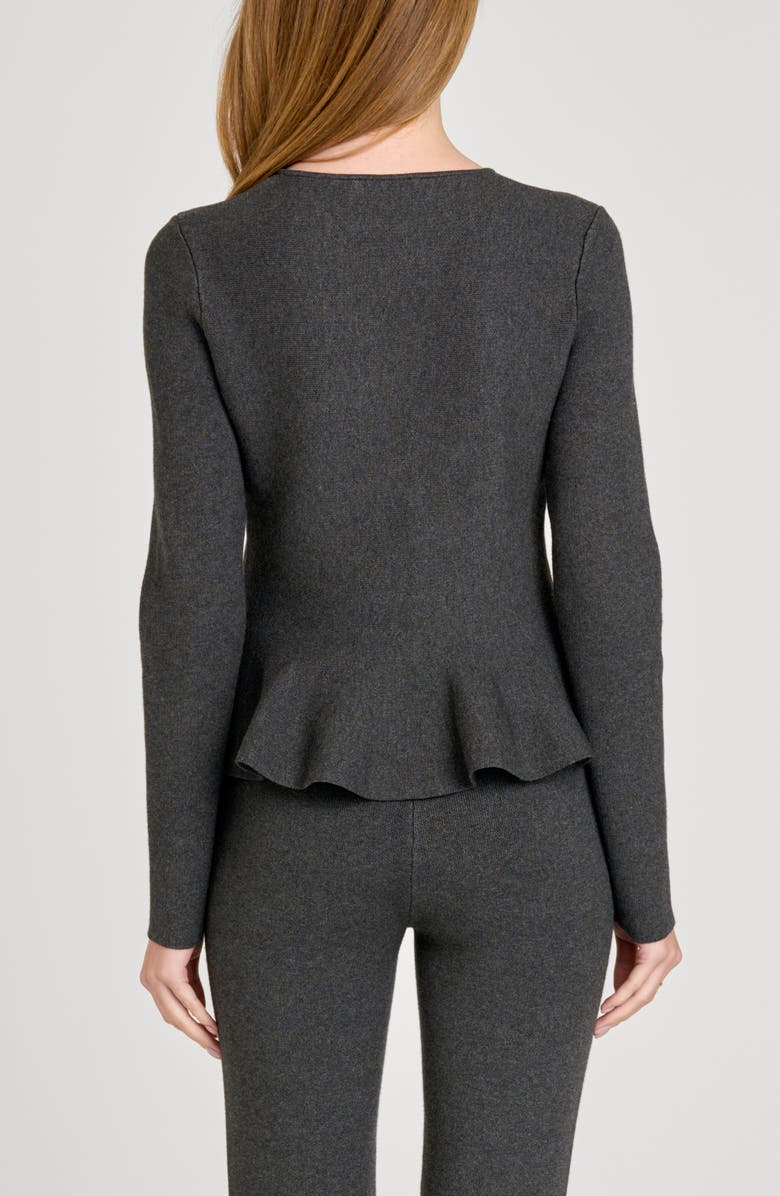 WAYF Brooklyn Peplum Cardigan, Alternate, color, Charcoal