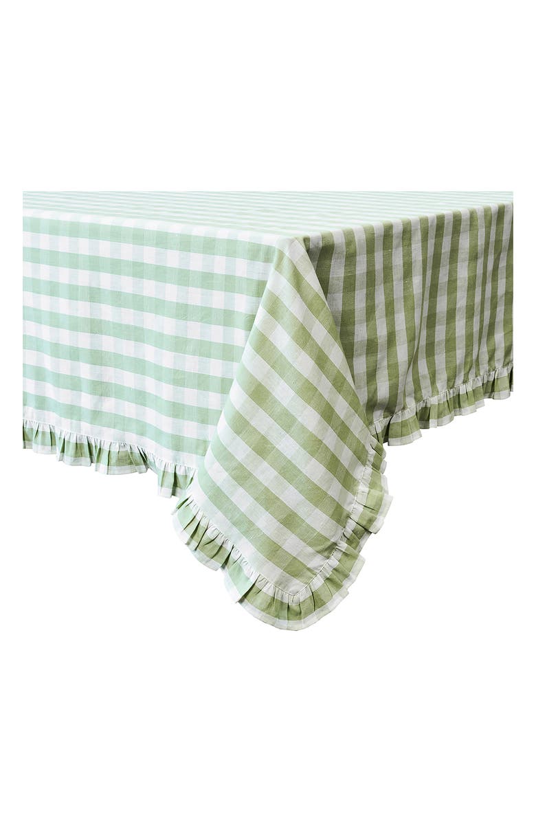 Juliska Gingham Ruffle Cotton & Linen Tablecloth, Alternate, color, Seagrass