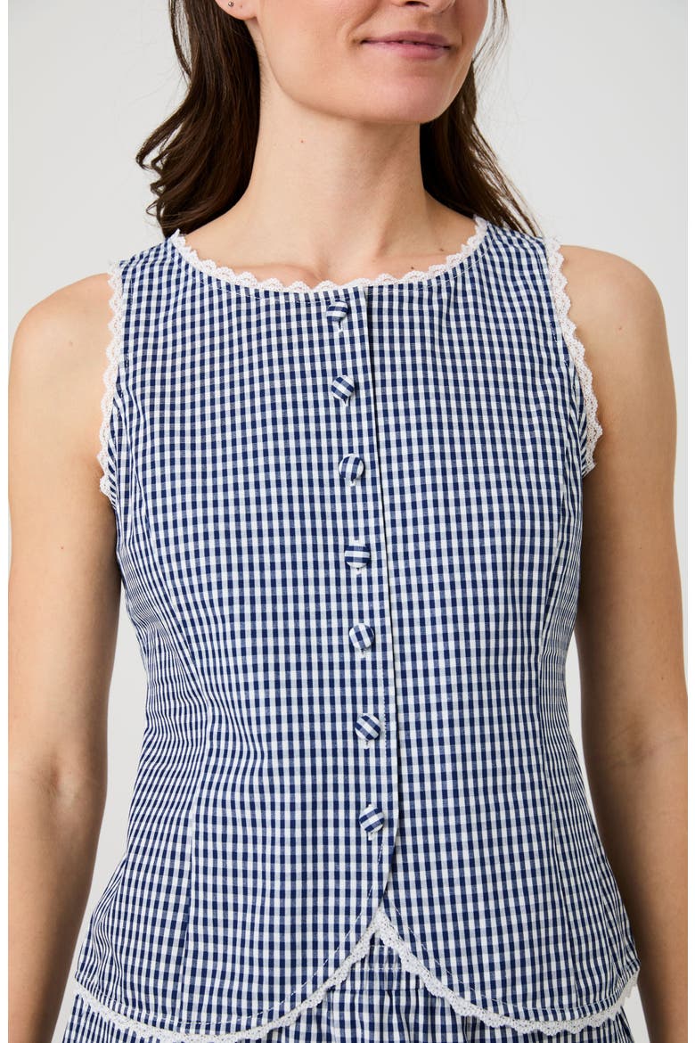 Lace Trim Gingham Vest, Alternate, color, NAVY/ WHITE GINGHAM