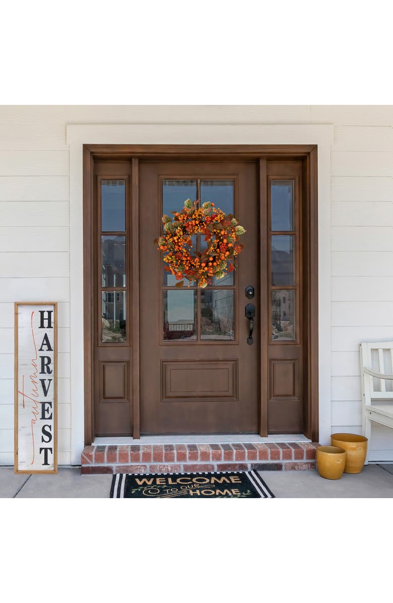 Northlight Mini Gourds and Berries Artificial Fall Harvest Wreath - 24" - Orange and Green - Unlit, Alternate, color,