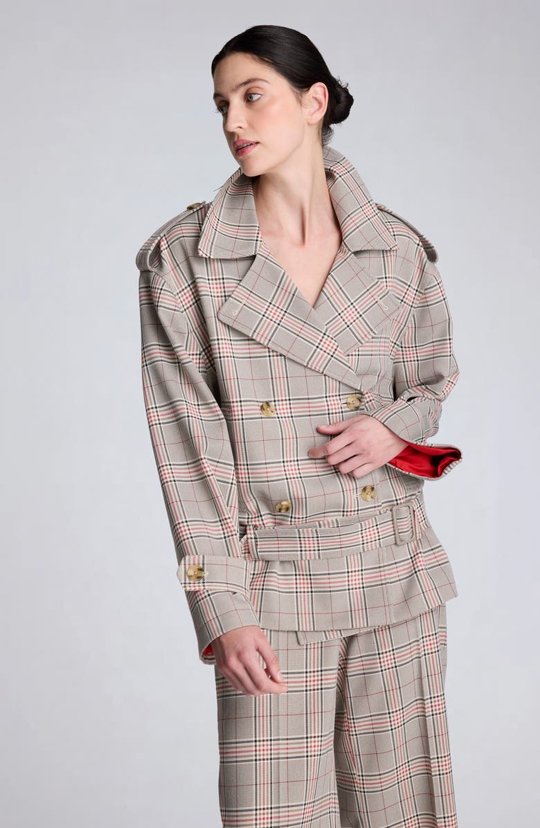 Kenneth Cole Belted Trench Coat, Alternate, color, Oyster Multi