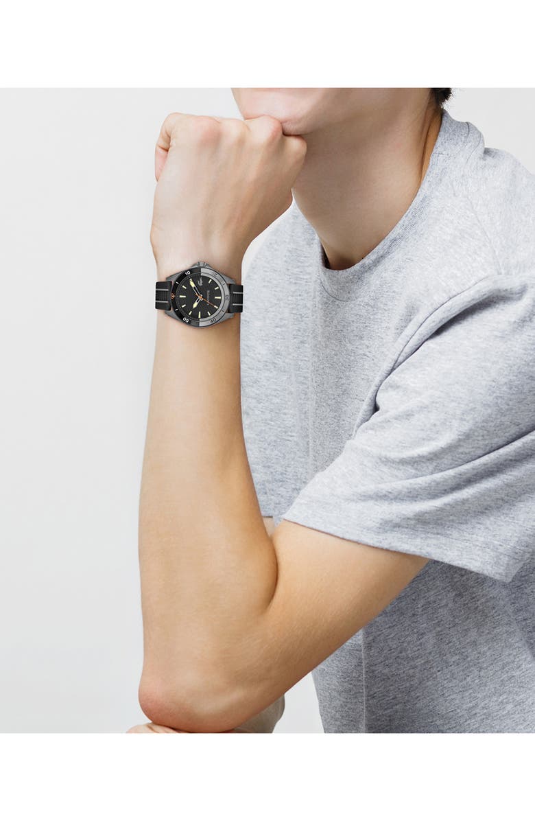 Lacoste Mainsail Silicone Strap Watch, 43mm, Alternate, color, Black