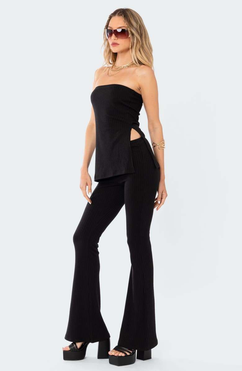 EDIKTED Dekota Ribbed Flare Pants, Alternate, color, 