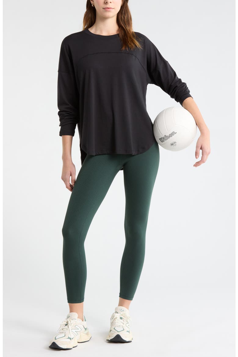 Sueded High-Low Long Sleeve T-Shirt, Alternate, color, BLACK
