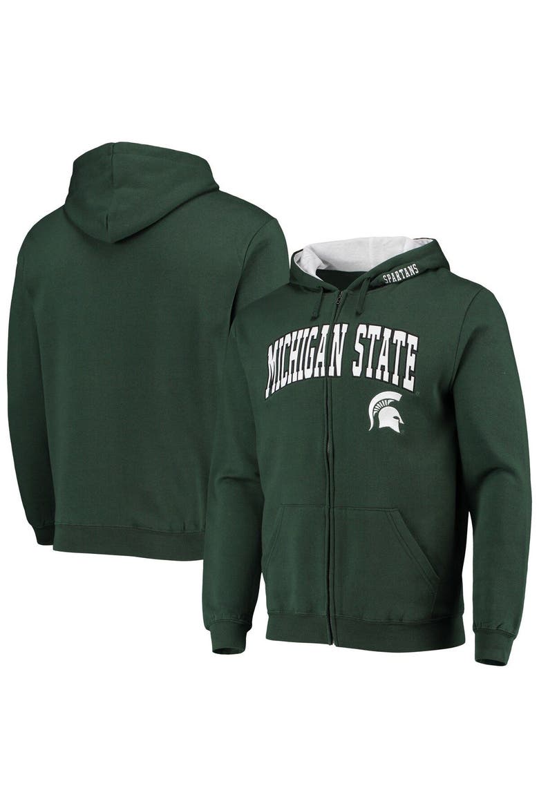 Men's Colosseum Green Michigan State Spartans Arch & Logo 3.0 Full-Zip Hoodie, Main, color, Green