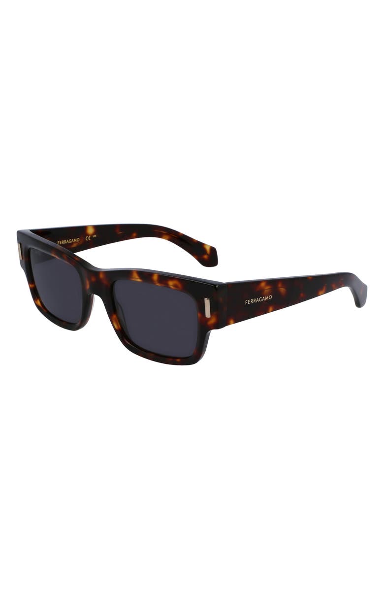FERRAGAMO Rivets 53mm Rectangular Sunglasses, Alternate, color, Dark Tortoise