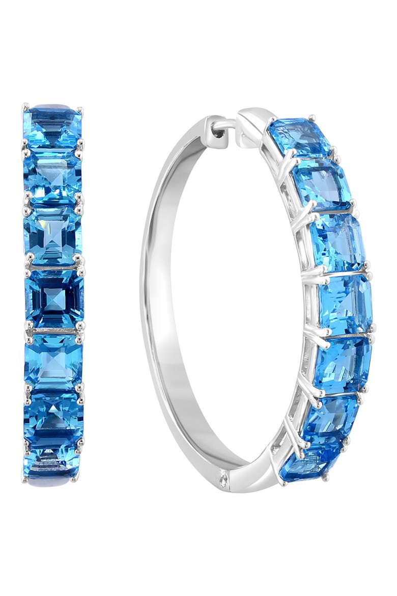 Sterling Silver Blue Topaz Hoop Earrings, Main, color, BLUE