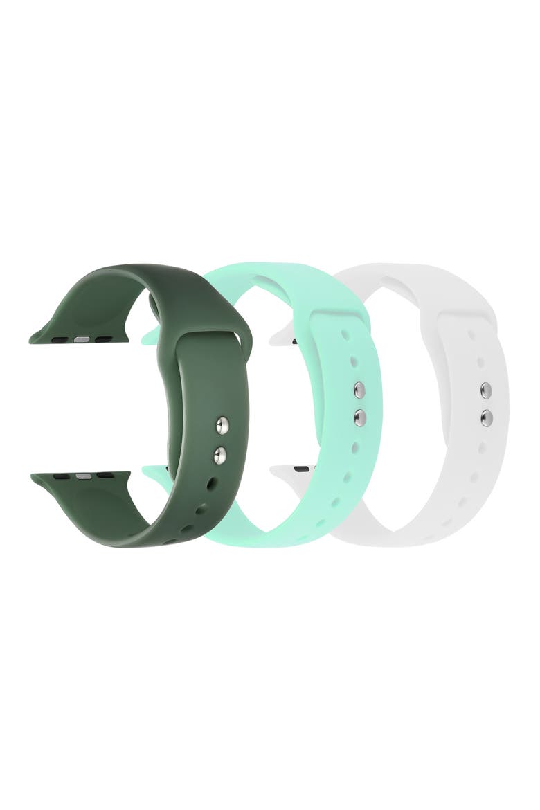 Assorted 3-Pack Silicone Apple Watch® Watchbands, Alternate, color, GREEN/ MINT/ WHITE