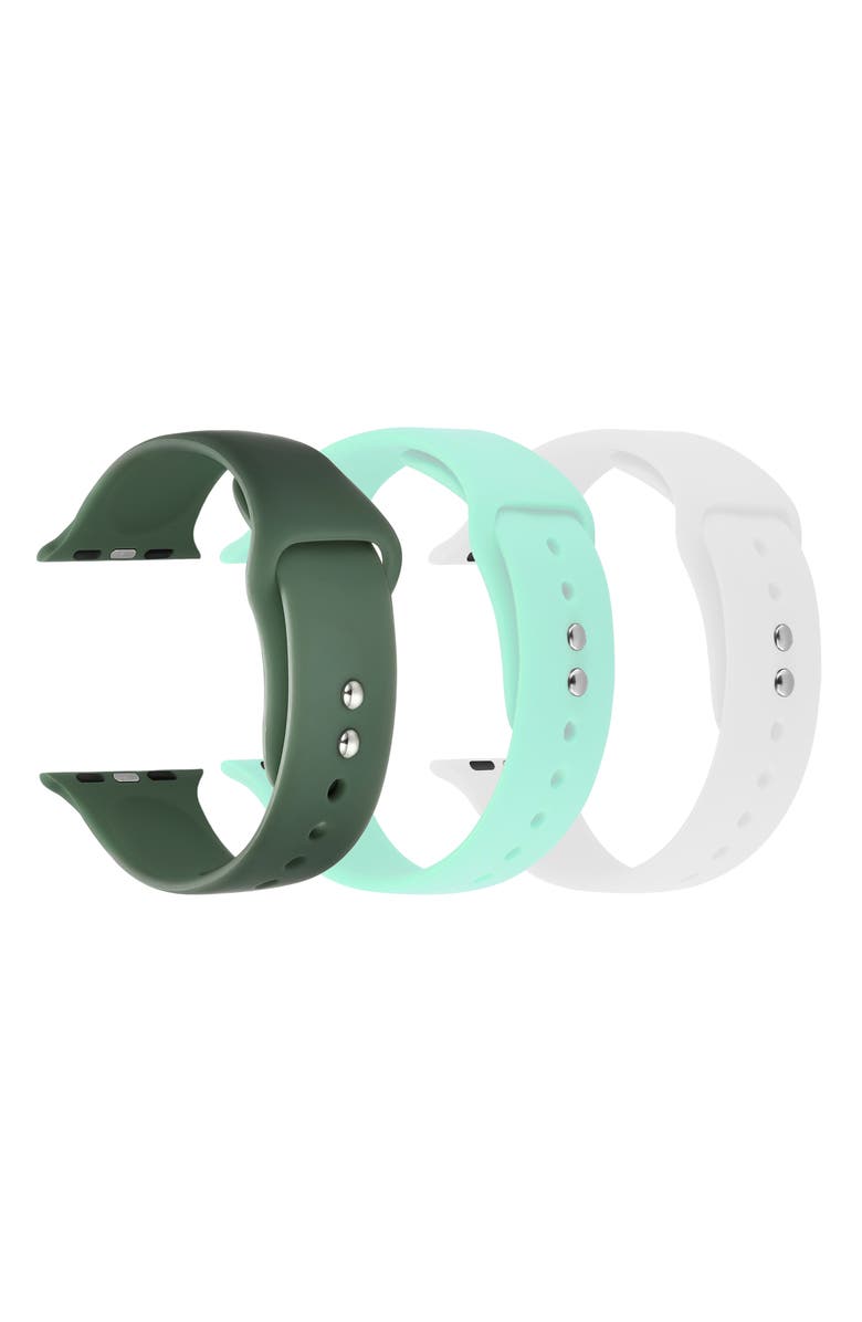 The Posh Tech Assorted 3-Pack Silicone Apple Watch<sup>®</sup> Watchbands, Alternate, color, Green/ Mint/ White