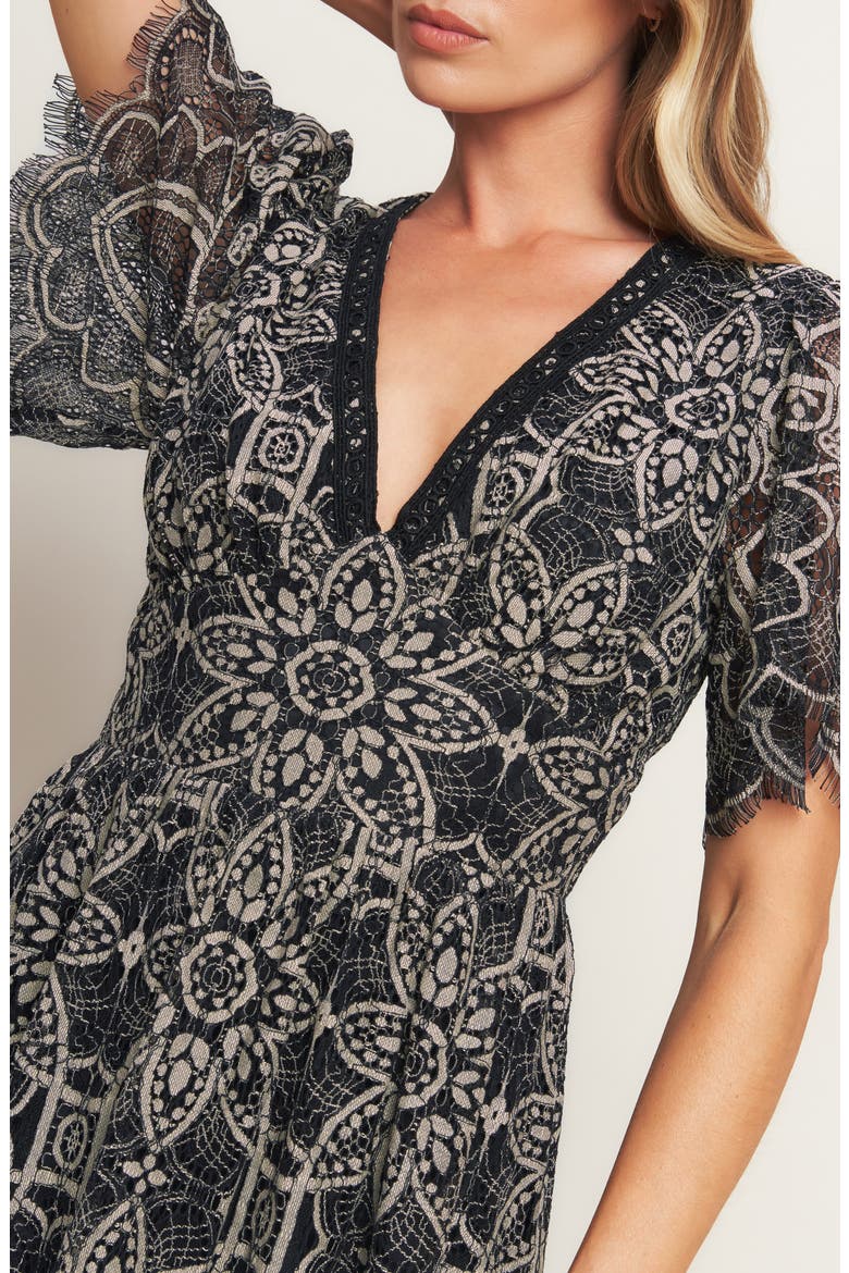 Two-Tone Lace Short Sleeve Midi Dress, Alternate, color, BLACK