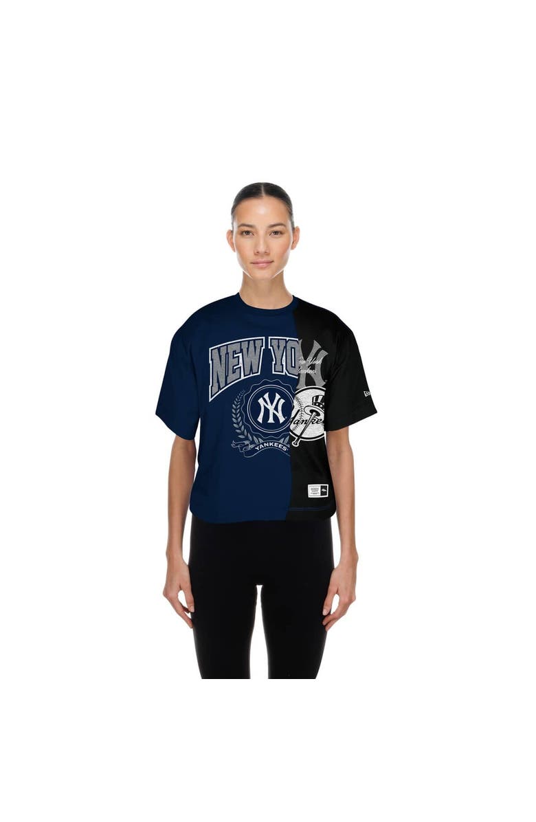 New Era Women's New Era Black New York Yankees Upcycled Colorblocked Boxy Cropped T-Shirt, Alternate, color, Black