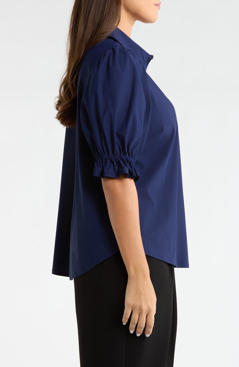 Liverpool Los Angeles Puff Sleeve Knit Snap-Up Shirt, Alternate, color, Navy Ink