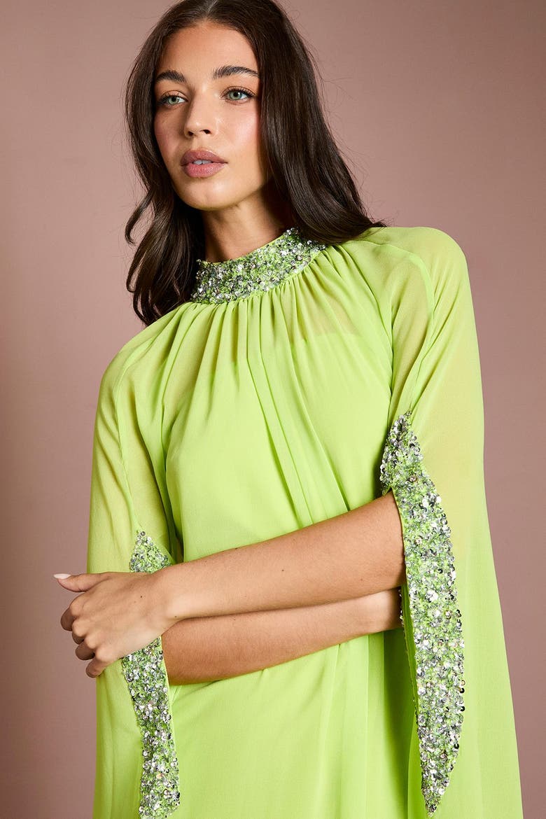 Muse Chiffon Cape Dress, Alternate, color, Lime