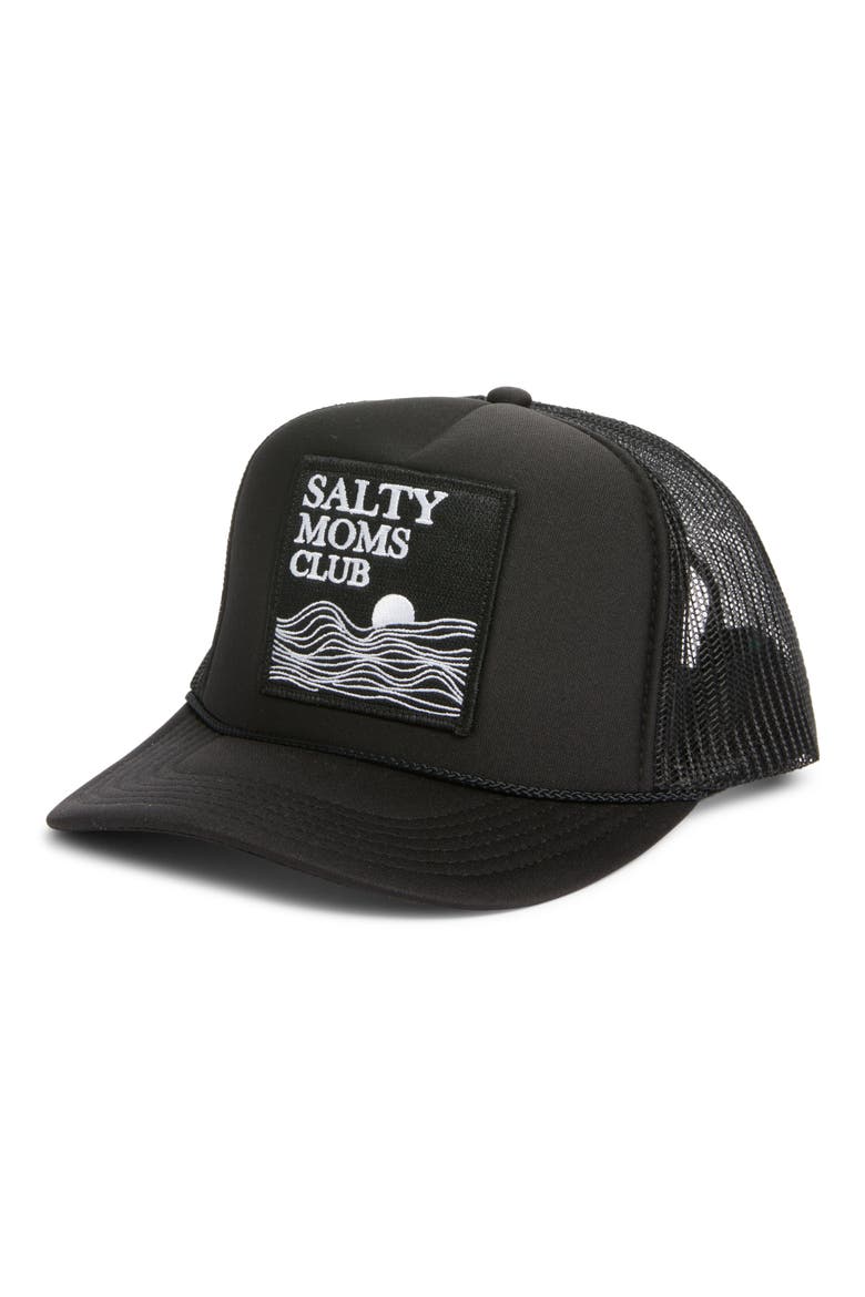 Salty Moms Club Patch Trucker Hat, Main, color, BLACK