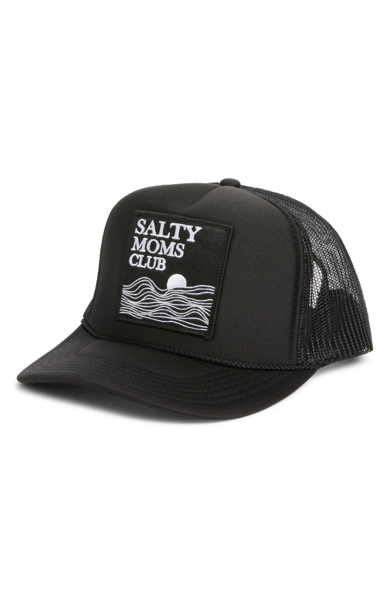 Friday Feelin’ Salty Moms Club Patch Trucker Hat, Main, color, Black