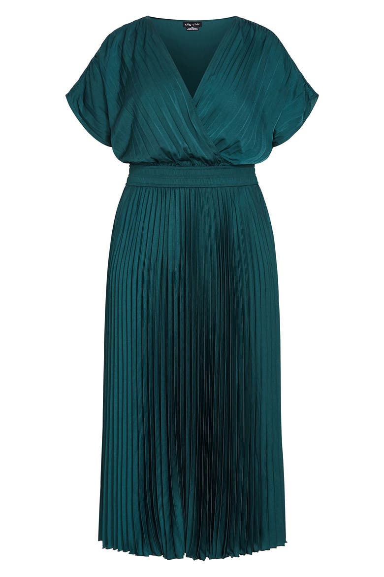 Elia Faux Wrap Pleated Dress, Alternate, color, EMERALD