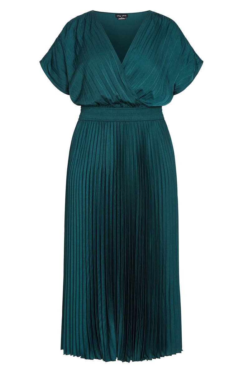 City Chic Elia Faux Wrap Pleated Dress, Alternate, color, Emerald