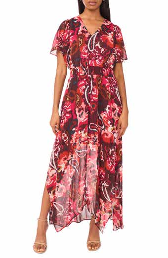 Halogen® V-Neck Smocked Handkerchief Hem Maxi Dress