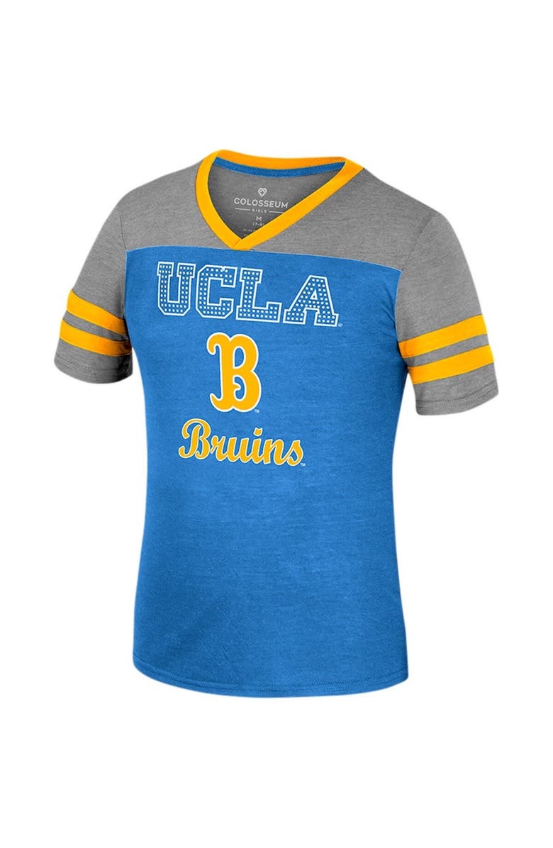 COLOSSEUM Girls Youth Colosseum Blue/Heather Gray UCLA Bruins Summer Striped V-Neck T-Shirt, Alternate, color,