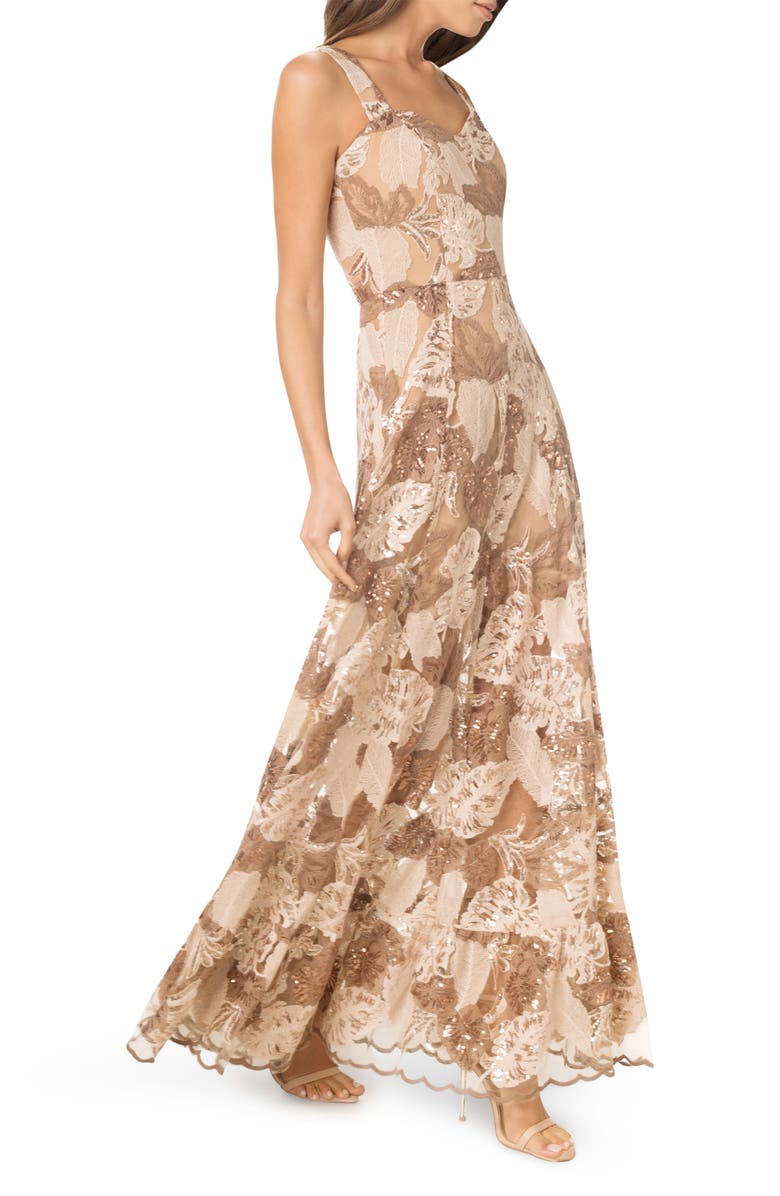 Dress the Population Anabel Embroidered Sequin Sweetheart Neck Gown, Alternate, color,