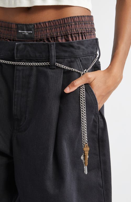 Alexander Wang Pre-styled Pleated Denim Shorts With Chain Belt In Black