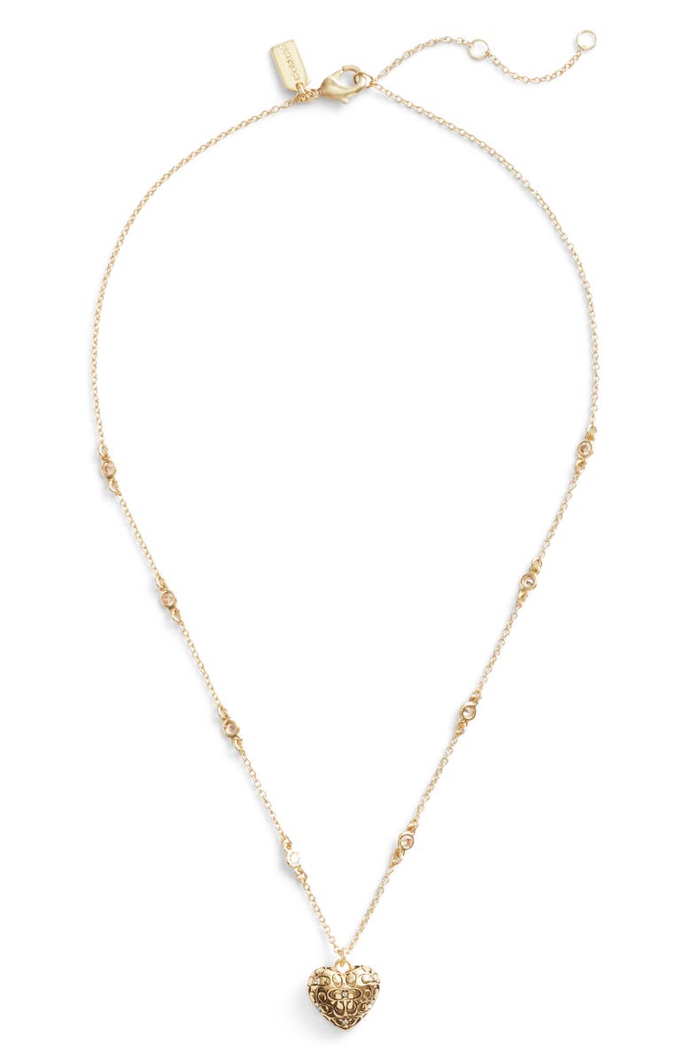 COACH Signature Heart Crystal Pendant Necklace, Main, color, 