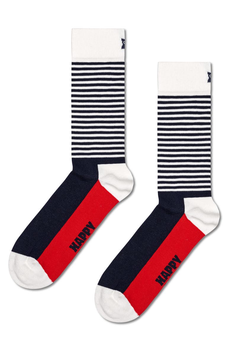 Happy Socks Classic Dot & Stripe 4-Pack Cotton Blend Crew Socks Gift Set, Alternate, color, Navy