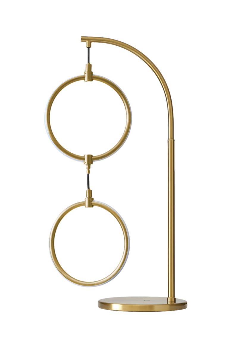 Nova 24" Modern LED Arc Table Lamp with Built-In 3-Way Dimmer, Main, color, Antique Brass
