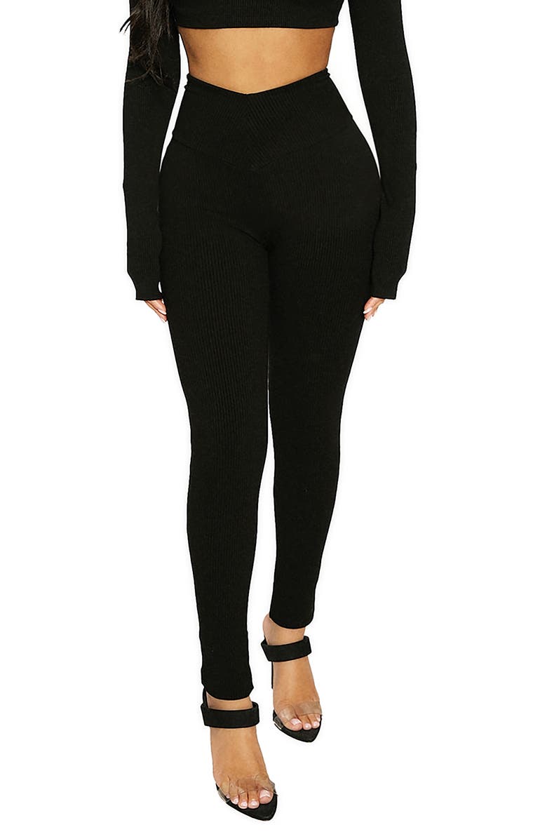 Naked Wardrobe High Waist V-Cut Rib Leggings, Main, color, 