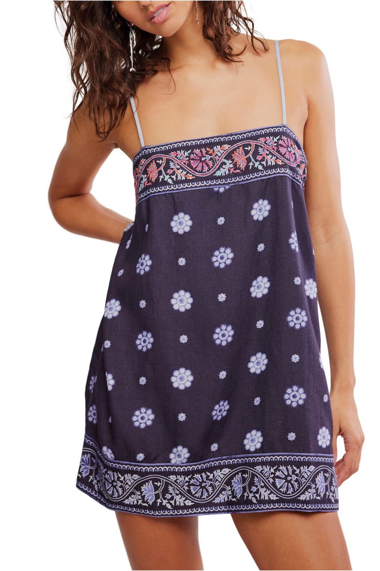 Bali Embroidery Border Floral Minidress, Alternate, color, INDIGO COMBO