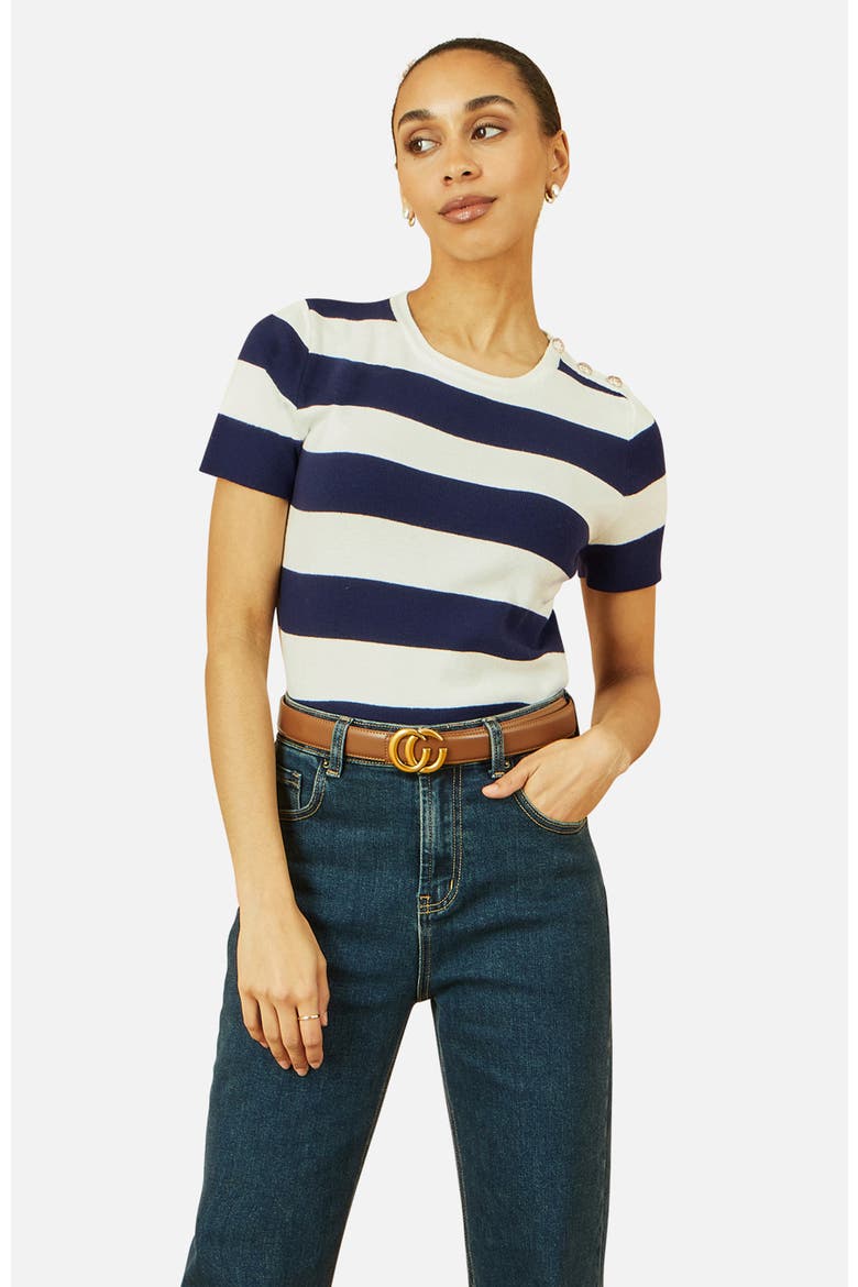 Block Stripe Knitted Top, Main, color, Navy