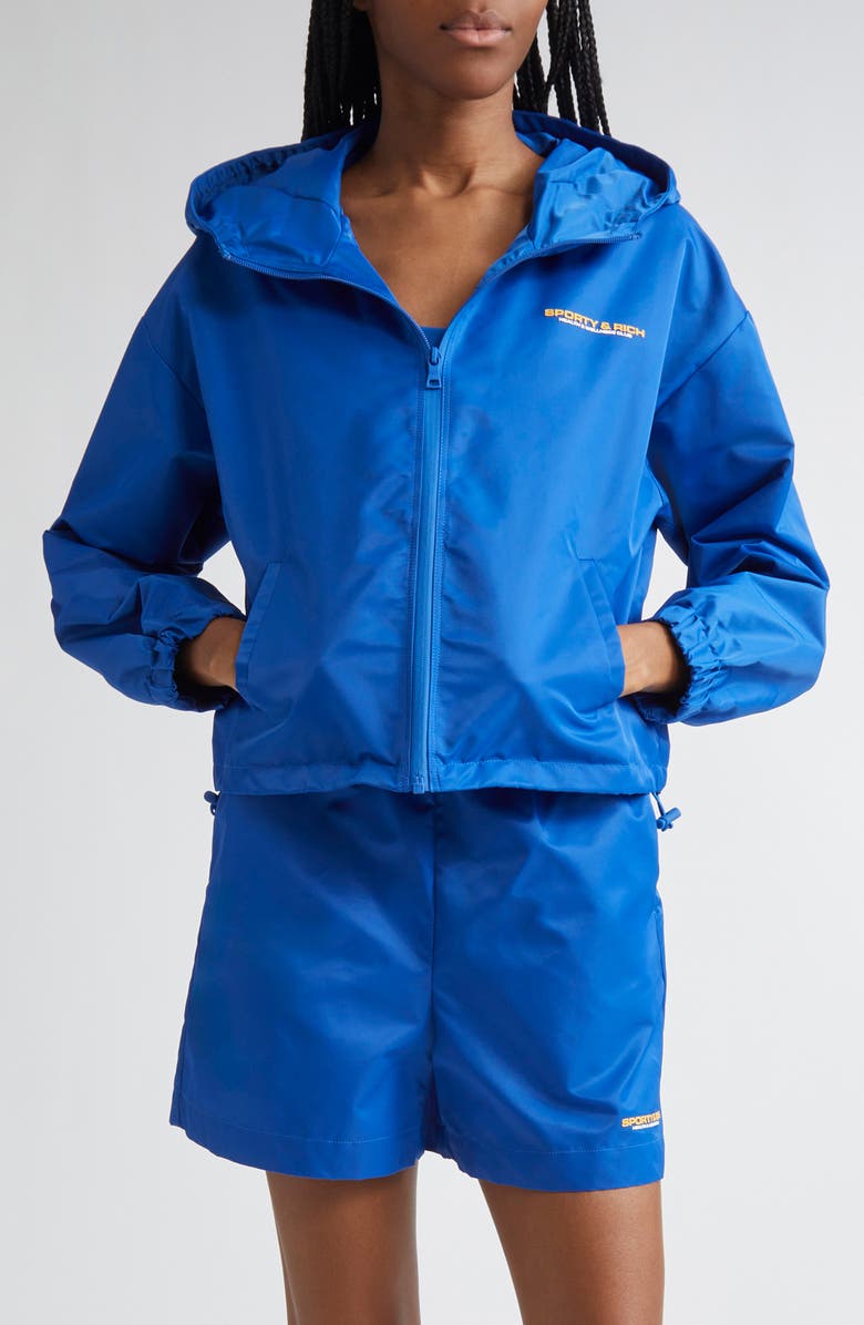 Sporty & Rich Bold Health Nylon Windbreaker, Main, color, Paris Blue