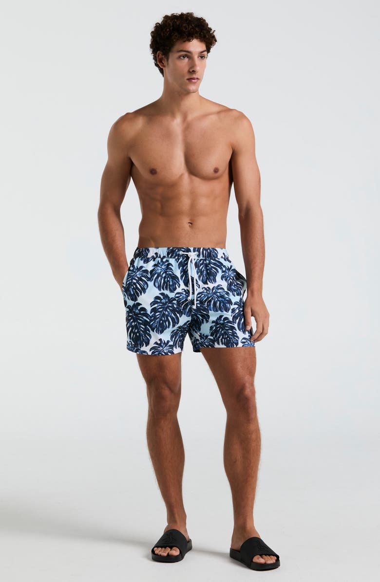 Original Penguin 5-Inch Monstera Swim Trunks, Alternate, color, Crystal Blue