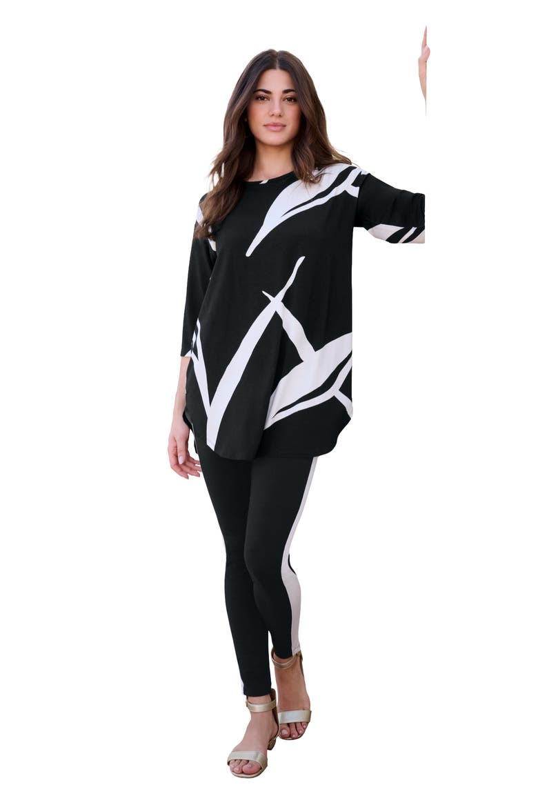 Printed Side Stripe Legging Set, Main, color, BLACK BOLD ABSTRACT