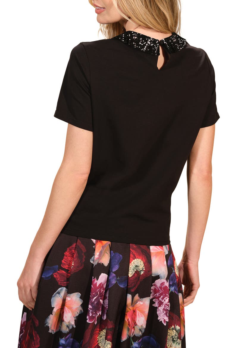 Sequin Embellished Cotton Peter Pan Collar Top, Alternate, color, BLACK