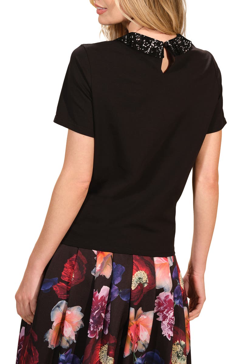 Isaac Mizrahi New York Sequin Embellished Cotton Peter Pan Collar Top, Alternate, color, Black