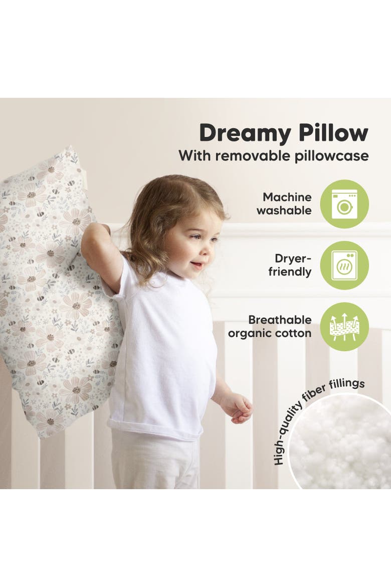 Jumbo Toddler Pillow with Pillowcase, Alternate, color, Flora Vale