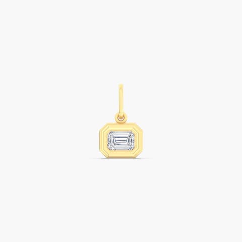 East West Emerald Domed Lab Diamond Charm in 14K