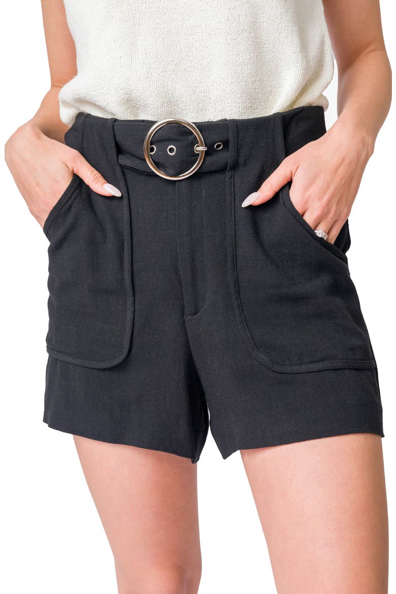 Belted High Waist Shorts, Alternate, color, BLACK