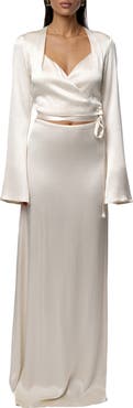 JLUXLABEL Golden Eve Satin Long Sleeve Top & Maxi Skirt Set