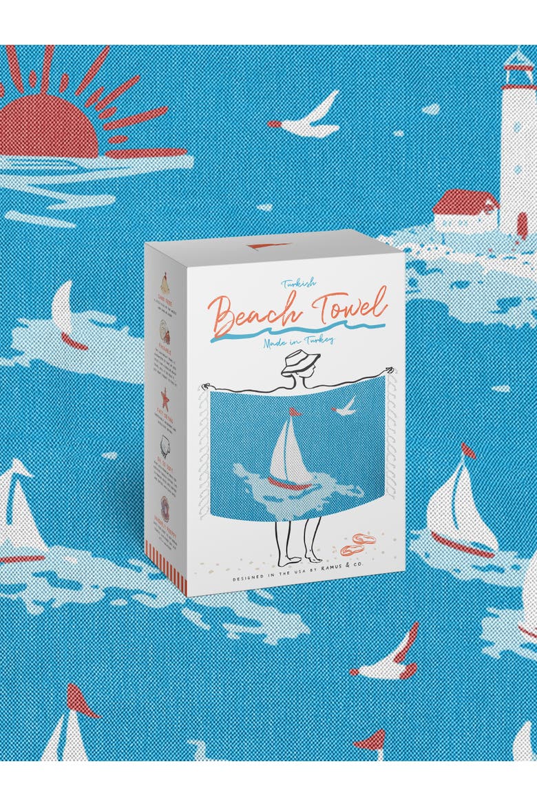 Oversized 37" x 71" Preppy Turkish Beach Towel by Ramus & Co, Alternate, color, Regatta