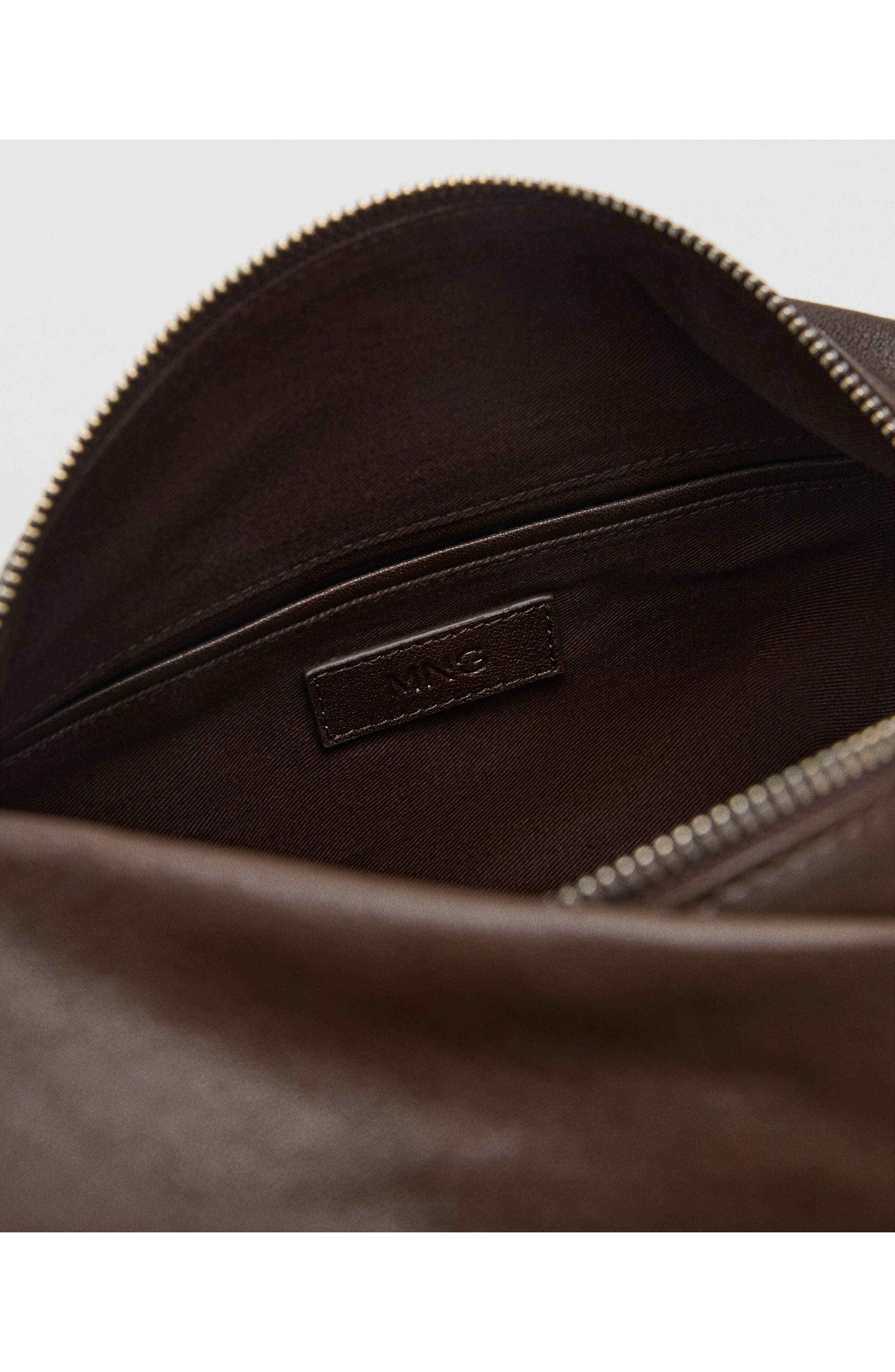 MANGO Leather Shoulder Bag, Alternate, color, Chocolate
