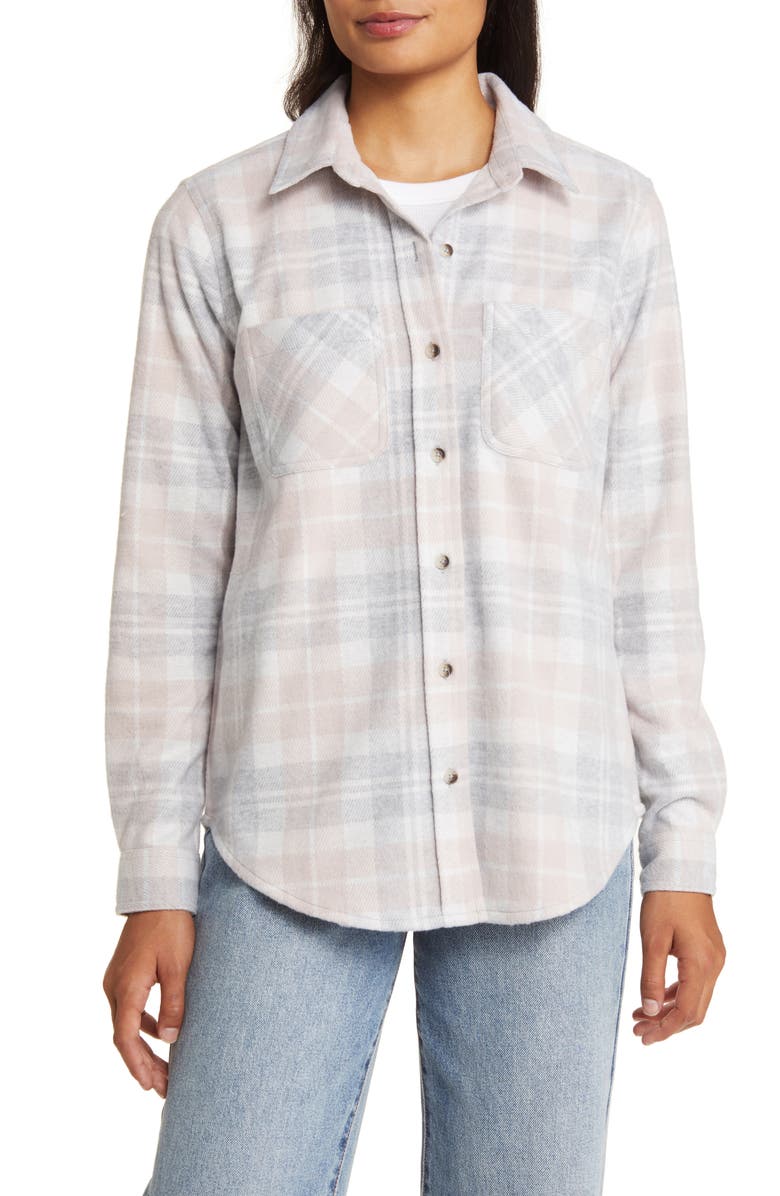 beachlunchlounge Plaid Jacquard Knit Shacket, Alternate, color, Blushing Grey