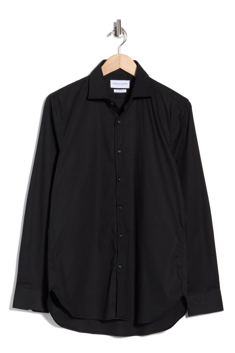 Premium Slim Fit Long Sleeve Stretch Cotton Button-Up Shirt, Main, color, BLACK